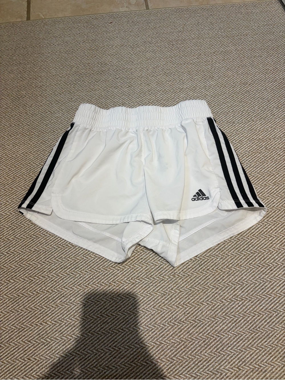 adidas White Athletic Shorts with Black Three-Stripes